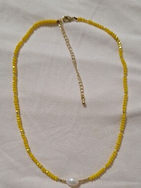 Yellow Beaded Fresh Water Pearl Accent Necklace - Women Jewelry